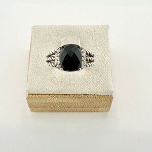 David Yurman Wheaton Petite Ring w/ Black Onyx & Pavé White Diamonds - Size 6